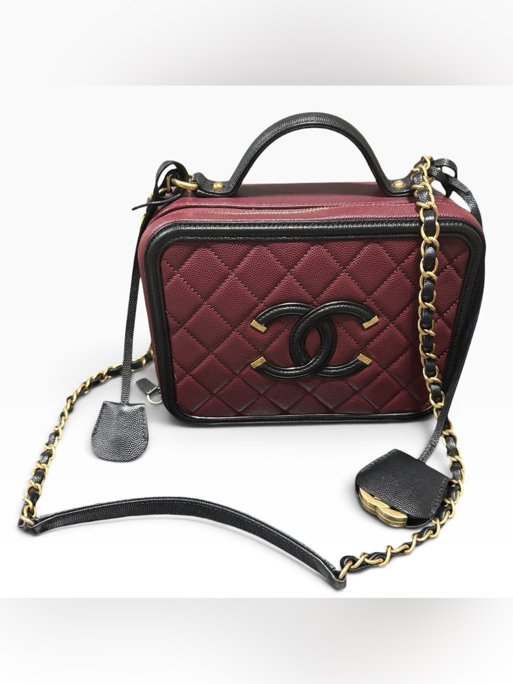 CHANEL CC Filigree Vanity Case Burgundy